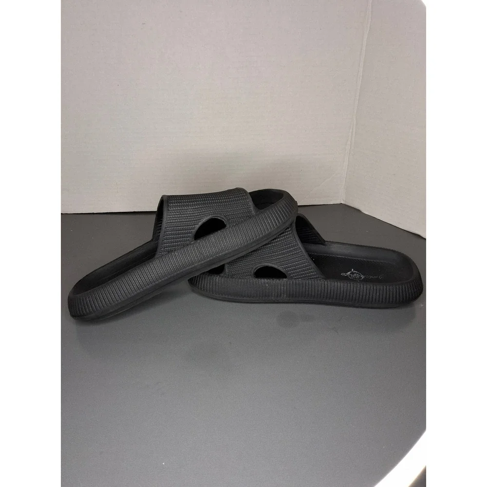 Mens Black Cloud Slides Platform Foam Sandals Textured Comfort M7/W8